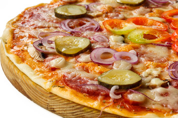 pizza with cheese sausage with vegetable