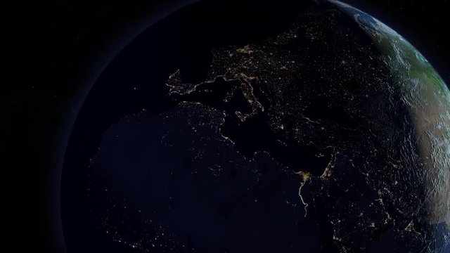 Power is returned after a continental power outage as seen from space. European version.  	