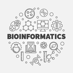 Fototapeta premium Bioinformatics vector round concept illustration in thin line style
