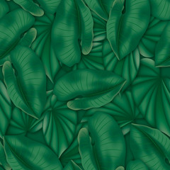 Seamless background with leaves of an exotic plant. Jungle.