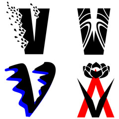 set of images of the letter v, v for victory. Vector.