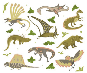 Set Of Cartoon Dinosaurs