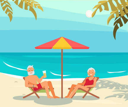 Seniors Relaxes On A Sea Beach