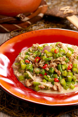 Green Beans Stewed in Spicy Coconut Milk. Gising-Gising. Filipino cuisine.