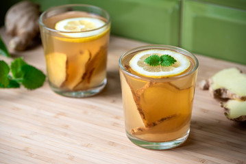 Ginger tea in a glass.