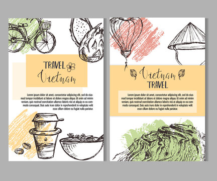 Set of two card templates with traditional vietnamese elements