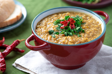 Vegetarian lentil soup with parsley.