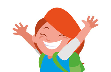 happy little schoolgirl with schoolbag character