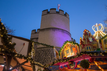 Christmas market at Nikolausdorf St Nicks village on Rudolfplatz on Dec 4, 2016 in Cologne Germany