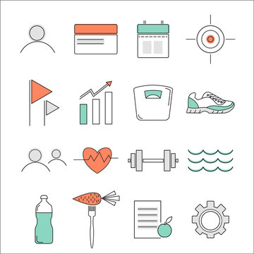 Set of simple line style icons for fitness application