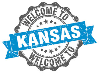 Obraz premium Kansas round ribbon seal