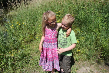 Boy and girl hugging