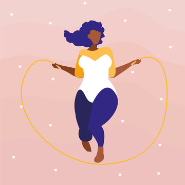 Robust Black Woman Jumping Rope Character