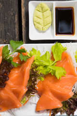 Sliced raw fatty Salmon sashimi