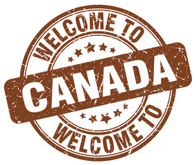 welcome to Canada brown round vintage stamp