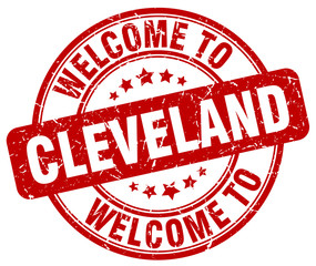 welcome to Cleveland red round vintage stamp