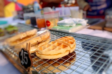 tasty sweet waffles in street food