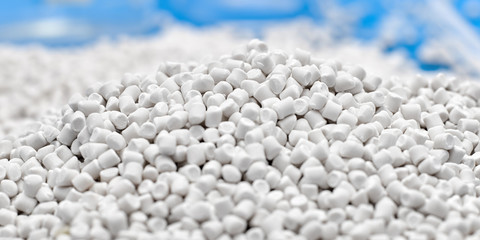 A closeup of a granule of plastic polymers