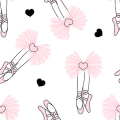 Dancing ballerina legs pattern. Ballet themed seamless background. Simple cute girlish surface design. Perfect for girl fashion fabric textile, scrap booking, wrapping gift paper.