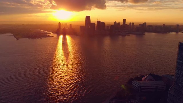 Pano shot of sunset over New York city
