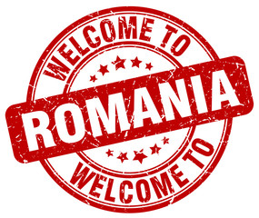 welcome to Romania red round vintage stamp