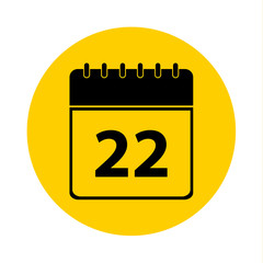 22 Calendar Yellow Vector Icon