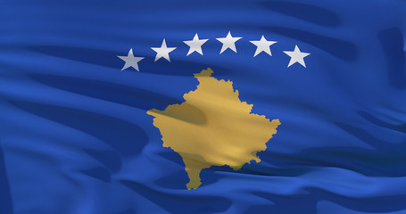 Kosovo flag on silk texture background. High quality 3d illustration