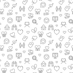 Love concept seamless outline pattern. Vector simple background in thin line style