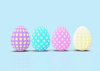 Set of decorative easter eggs with different patterns on blue background
