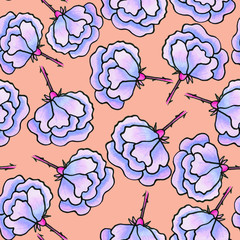 Seamless floral pattern. Flowers painted with markers. Print for fabric and other surfaces