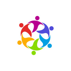 Colourful Crowd People Decorative teamwork people community logo design concept