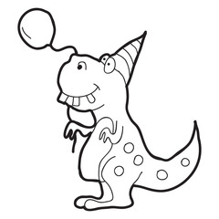 Cartoon doodle illustration of dino party for coloring book, t-shirt print design, greeting card