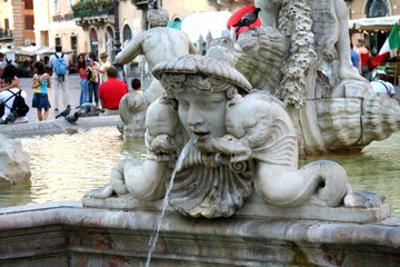 Fototapeta premium Piazza Navona, rome, italy, statue, sculpture, marble, ancient, Fountain of the four Rivers, Baroque, architecture, church, old, history,