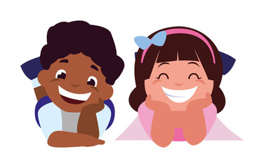 happy little interracial kids characters