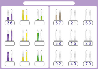 Abacus for Numbers up to 99, math worksheet for kids