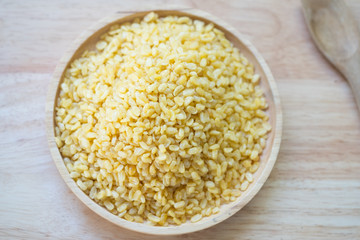 A pile mung dal or moong dal. Mung dahl dried food ingredient.