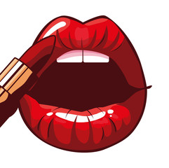 sexy female lips with lipstick pop art style