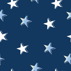 seamless pattern with blue and white stars - dark blue background