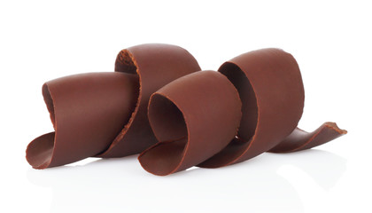 Chocolate shavings on white background