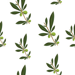 seamless pattern with olive trees vector on white background - green floral pattern