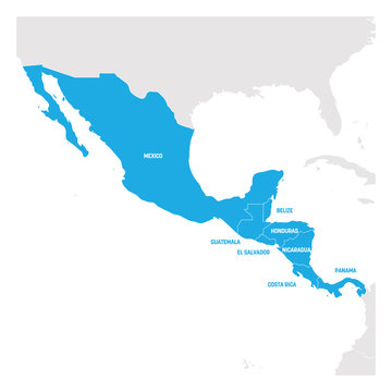 Central America Region. Map of countries in central part of America. Vector illustration