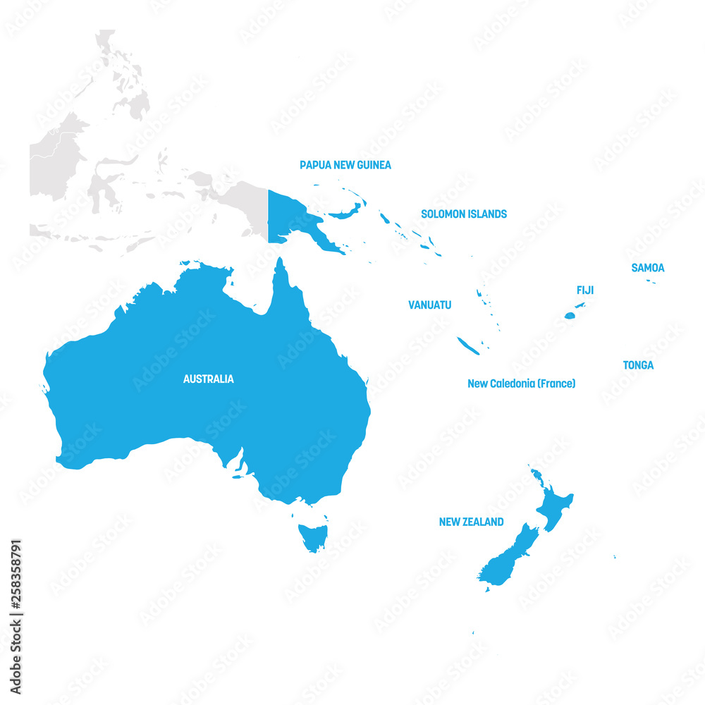Poster australia and oceania region. map of countries in south pacific ocean. vector illustration - Posters