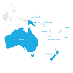 Australia and Oceania Region. Map of countries in South Pacific Ocean. Vector illustration - obrazy, fototapety, plakaty