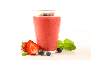fruit smoothie, berry juice isolated on white background