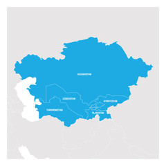 Obraz premium Central Asia Region. Map of countries in central part of Asia. Vector illustration