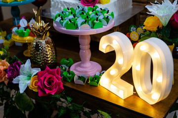 20 year birthday decoration table.