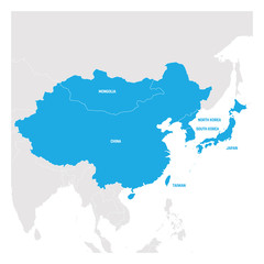 Fototapeta na wymiar East Asia Region. Map of countries in eastern Asia. Vector illustration