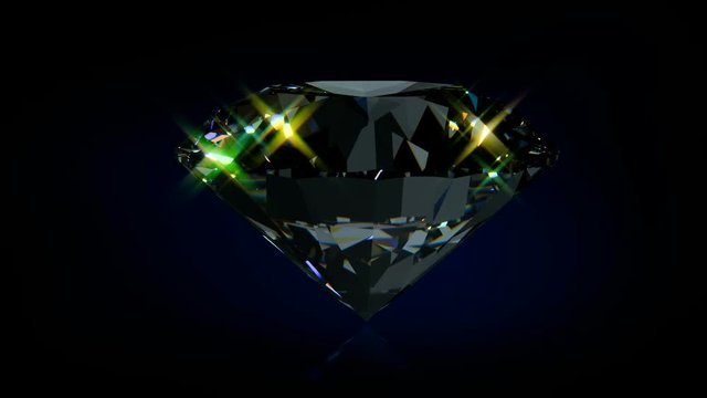 Sparkling black round cut diamond rotating on black background. Seamless loop 3D animation