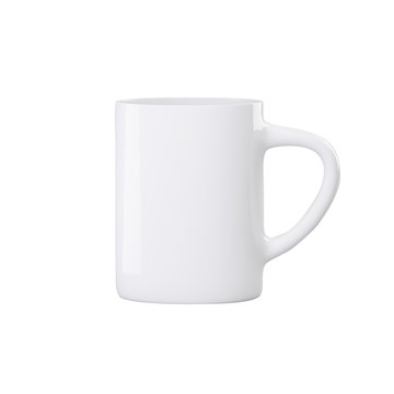 White empty coffee mug template solated on white background. 3d illustration.