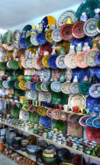 Fototapeta premium Ceramic dishes and other ceramic products made by Moroccan craftsmen by hand